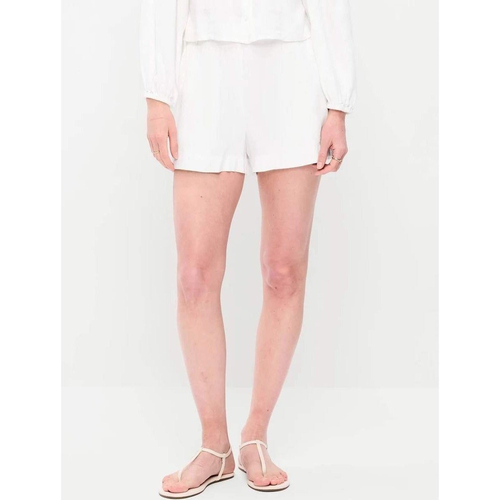 Old Navy Womens XL Calla Lily White Linen Blend 3 Inch Shorts Comfort Waistband